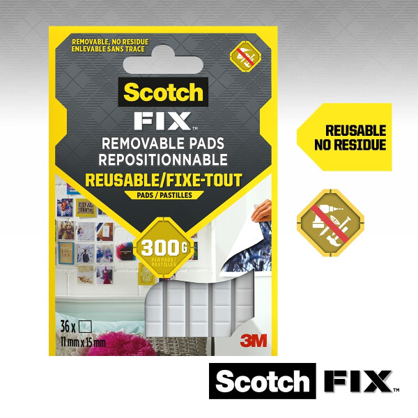 Scotch-Fix™ Removable Adhesive Pads 301008C36-P 11mm x 15mm - Image 3