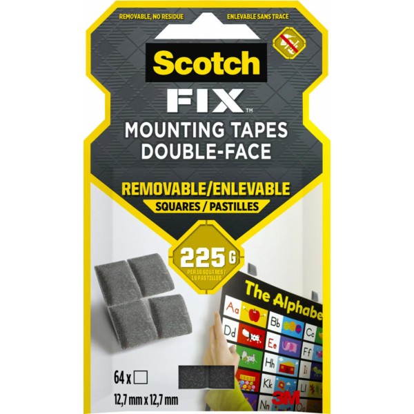 Scotch-Fix™ Removable Mounting Squares 108-ST64-P, 12,7mm x 12,7mm
