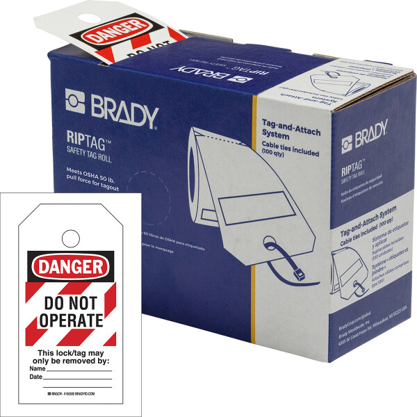 Brady RipTag Danger Do Not Operate Safety Tag Roll with Red Stripes