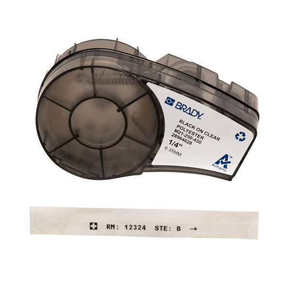 Brady Harsh Environment Multi-purpose Clear Polyester Labels with Ribbon for M210, M211 Black On Transparent
