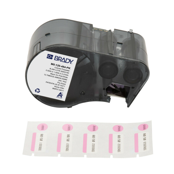 Brady Colour Polyester labels Black on Pink