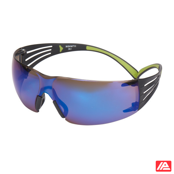 3M™ SecureFit™ 400 Safety Glasses Black/Green frame Anti-Scratch Blue Mirror Lens SF408AS-EU