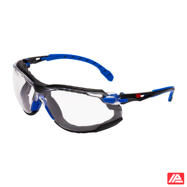 3M™ Solus™ 1000 Safety Glasses Blue/Black Frame Scotchgard™ Anti-Fog /Anti-Scratch Coating (K&N) Clear Lens Foam Gasket and Strap S1101SGAFKT-EU