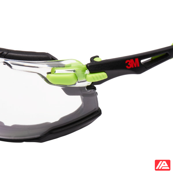 3M™ Solus™ 1000 Safety Glasses Green/Black Frame Scotchgard™ Anti-Fog/Anti-Scratch Coating (K&N) Clear Lens Foam Gasket and Strap S1201SGAFKT-EU - Image 5