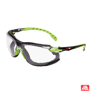 3M™ Solus™ 1000 Safety Glasses Green/Black Frame Scotchgard™ Anti-Fog/Anti-Scratch Coating (K&N) Clear Lens Foam Gasket and Strap S1201SGAFKT-EU