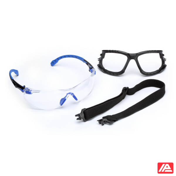 3M™ Solus™ 1000 Safety Glasses Blue/Black Frame Scotchgard™ Anti-Fog /Anti-Scratch Coating (K&N) Clear Lens Foam Gasket and Strap S1101SGAFKT-EU - Image 3