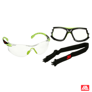 3M™ Solus™ 1000 Safety Glasses Green / Black Frame Scotchgard™ Anti-Fog/Anti-Scratch Coating (K&N) Clear lens TPE Gasket and Strap S1201SGAF-TSKT-EU