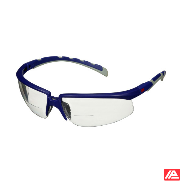 3M™ Solus™ 2000 Safety Glasses Blue/Grey Temples Anti-Fog/Anti-Scratch Reader +1.5 Clear Lens S2015AF-BLU