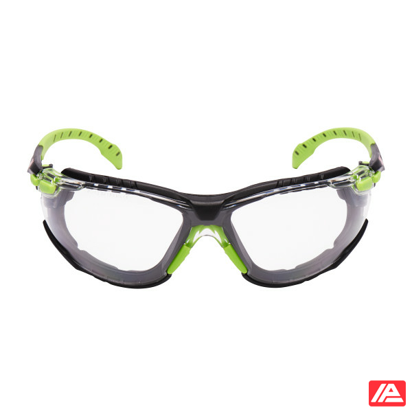 3M™ Solus™ 1000 Safety Glasses Green/Black Frame Scotchgard™ Anti-Fog/Anti-Scratch Coating (K&N) Clear Lens Foam Gasket and Strap S1201SGAFKT-EU - Image 2