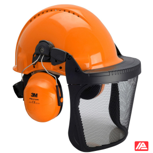 3M™ Forestry Combination G3000 Orange Safety Helmet H31 Earmuffs FH1 Holder and 5J Mesh Faceshield G3000MOR31FH15J FPA