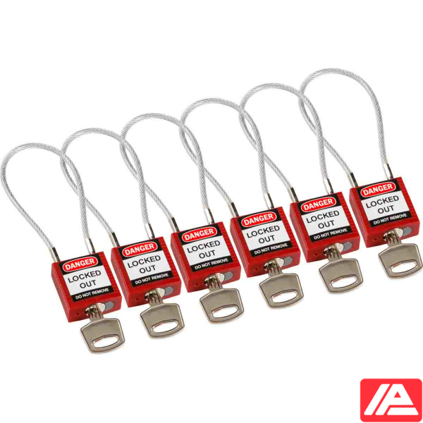 Ασφάλεια Λουκέτα - Συμπαγές Καλώδιο — Compact Cable Padlock Red 20cm KA/6PK