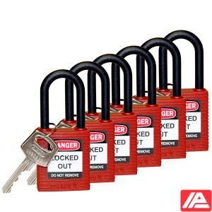 Ασφάλεια Λουκέτα - Νάιλον Σάκλες — SFTY PADLOCK NYLON 38MM SHA KD RED 6/PAC