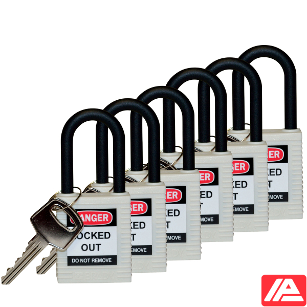 Ασφάλεια Λουκέτα - Νάιλον Σάκλες — SFTY PADLOCK NYLON 38MM SHA WHITE 6/PAC