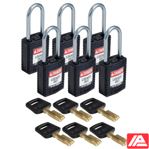 Συμπαγές SafeKey Νάιλον Αποκλεισμός Λουκέτα με Αλουμίνιο Shackle — CPT-BLK-38AL-KD6PK