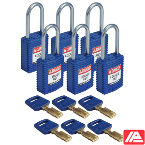 Συμπαγές SafeKey Νάιλον Αποκλεισμός Λουκέτα με Αλουμίνιο Shackle — CPT-BLU-38AL-KD6PK