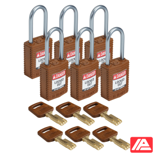 Συμπαγές SafeKey Νάιλον Αποκλεισμός Λουκέτα με Αλουμίνιο Shackle — CPT-BRN-38AL-KD6PK