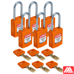 Συμπαγές SafeKey Νάιλον Αποκλεισμός Λουκέτα με Αλουμίνιο Shackle — CPT-ORG-38AL-KD6PK