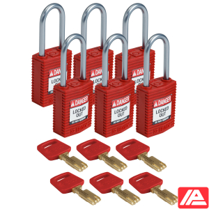 Συμπαγές SafeKey Νάιλον Αποκλεισμός Λουκέτα με Αλουμίνιο Shackle — CPT-RED-38AL-KD6PK