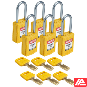 Συμπαγές SafeKey Νάιλον Αποκλεισμός Λουκέτα με Αλουμίνιο Shackle — CPT-YLW-38AL-KD6PK